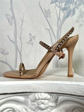 Misguided Nude Gold Chain-Strap High Heel Sandals